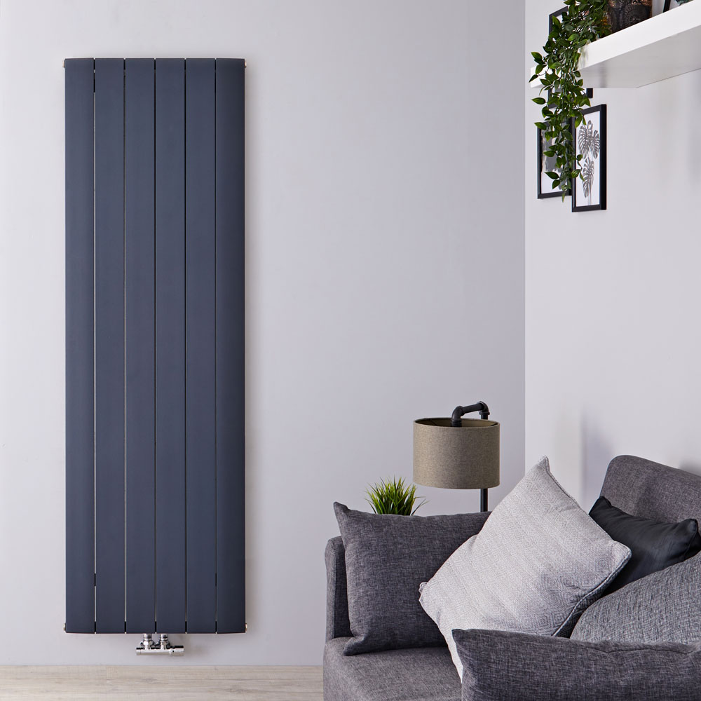 Radiador de Diseño Vertical Con Conexión Central - Aluminio - Antracita - 1600mm x 565mm x 46mm - 2042 Vatios - Aurora