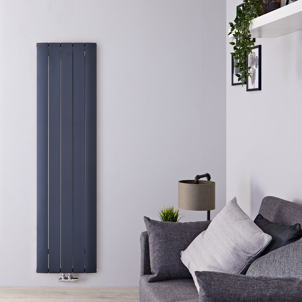 Radiador de Diseño Vertical Con Conexión Central - Aluminio - Antracita - 1800mm x 470mm x 46mm - 1919 Vatios - Aurora