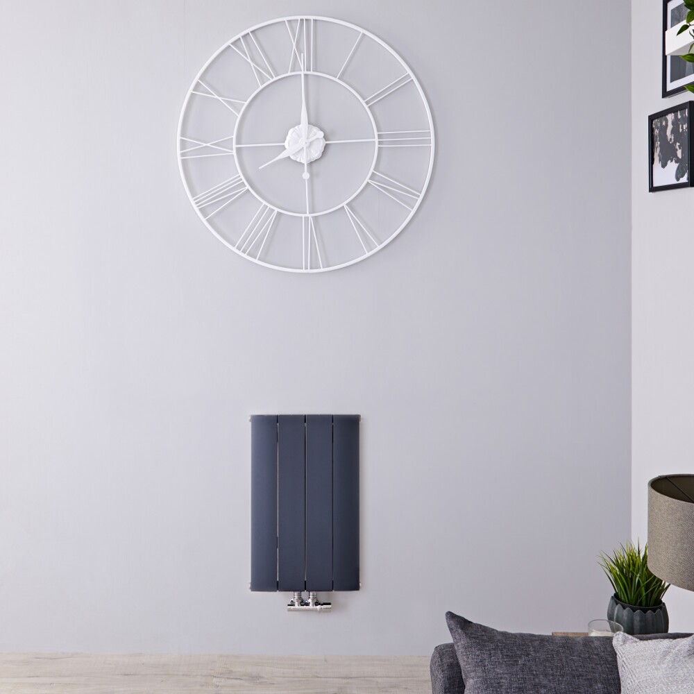 Radiador de Diseño Horizontal Con Conexión Central - Aluminio - Antracita - 600mm x 375mm x 45mm - 461 Vatios - Aurora