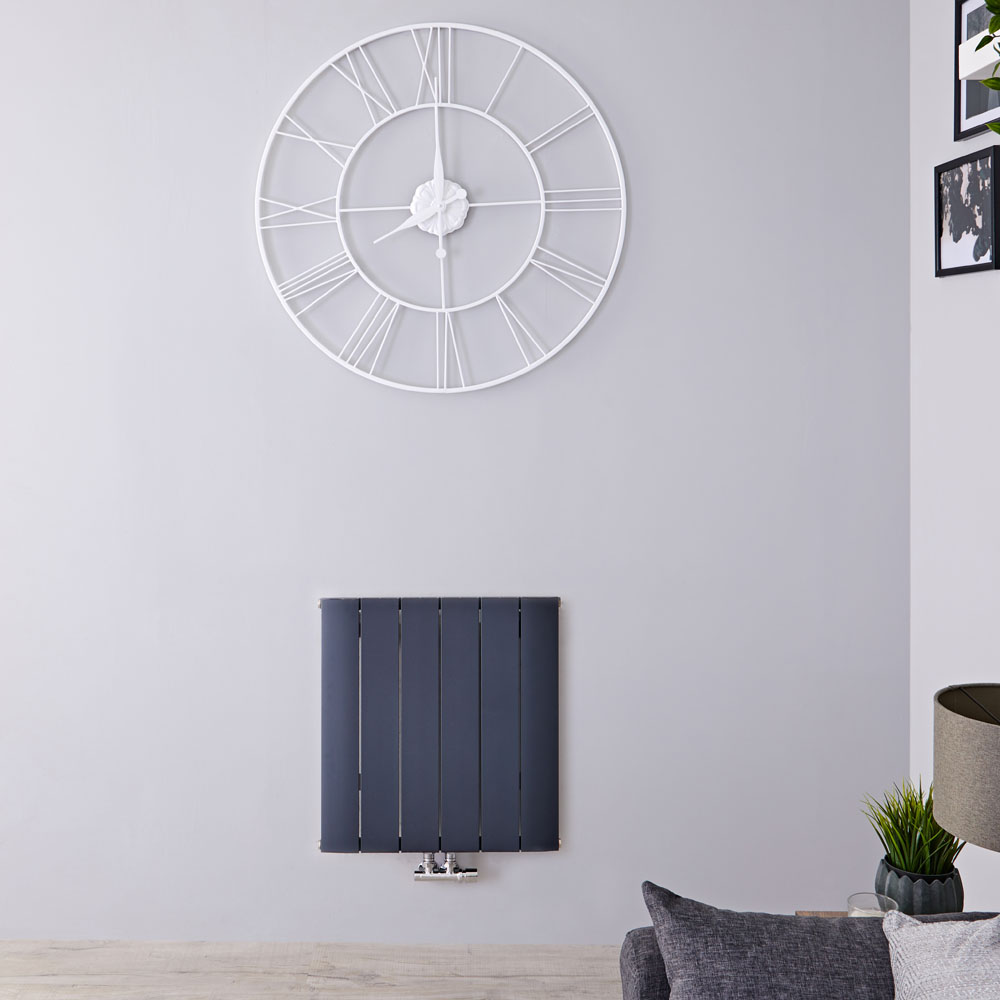 Radiador de Diseño Horizontal Con Conexión Central - Aluminio - Antracita - 600mm x 565mm x 46mm - 768 Vatios - Aurora