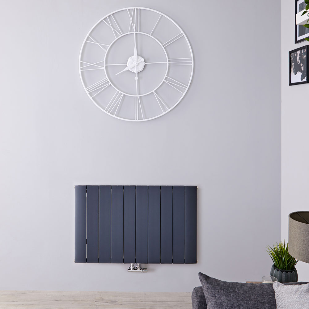 Radiador de Diseño Horizontal Con Conexión Central - Aluminio - Antracita - 600mm x 945mm x 46mm - 1279 Vatios - Aurora
