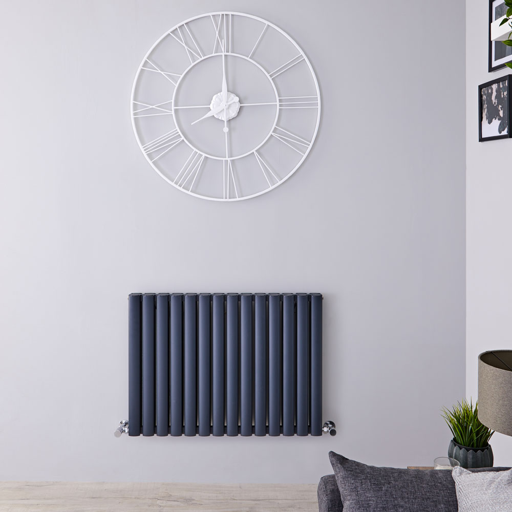 Radiador de Diseño Horizontal Doble - Antracita - 600mm x 830mm x 76mm - 1609 Vatios - Revive Air