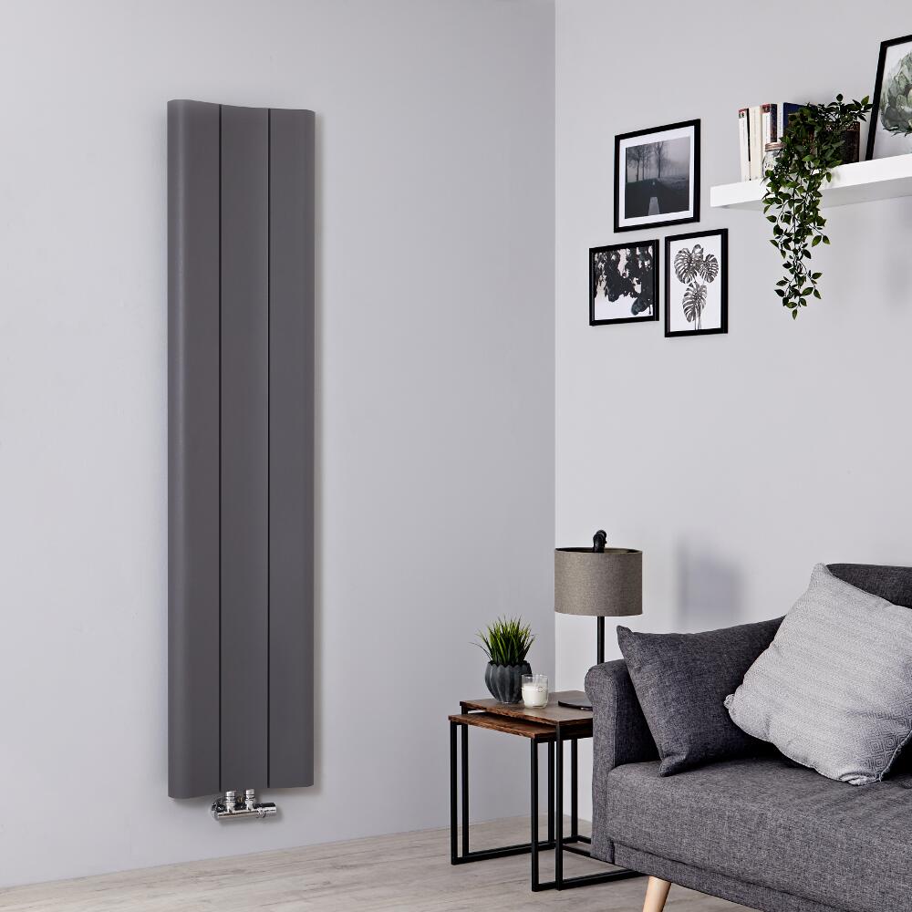Radiador de Diseño Vertical - Aluminio - Gris Claro - 1600mm x 370mm - 869 Vatios - Aloa