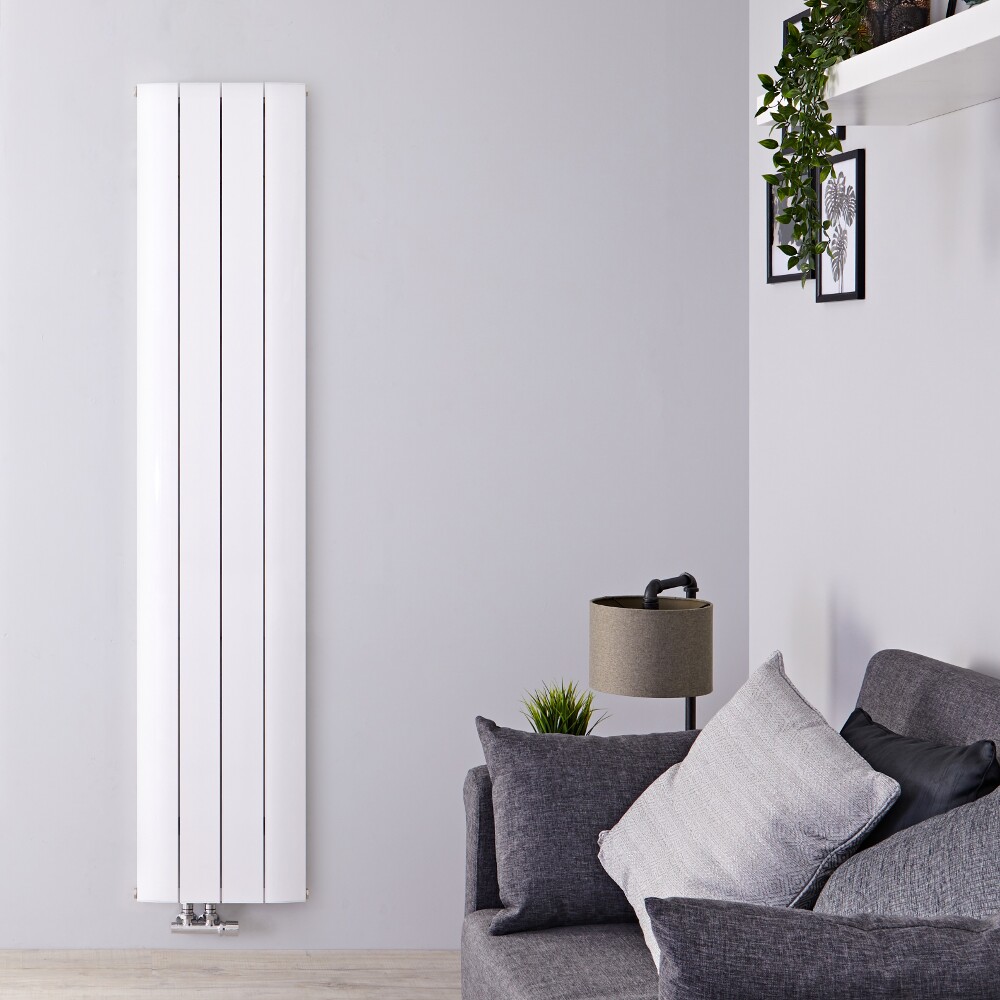 Radiador de Diseño Vertical Con Conexión Central - Aluminio - Blanco - 1800mm x 375mm x 45mm - 1535 Vatios - Aurora