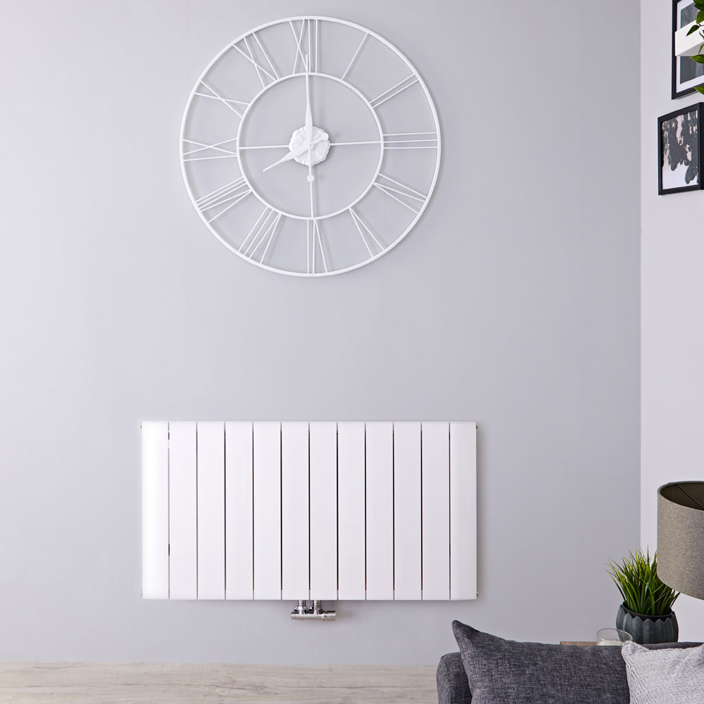 Radiador de Diseño Horizontal Con Conexión Central - Aluminio - Blanco - 600mm x 1135mm x 46mm - 1535 Vatios - Aurora