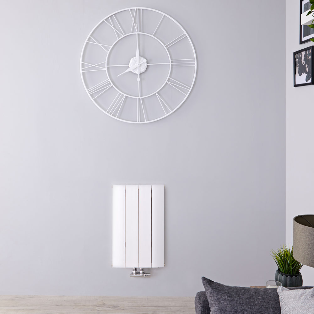 Radiador de Diseño Horizontal Con Conexión Central - Aluminio - Blanco - 600mm x 375mm x 46mm - 512 Vatios - Aurora