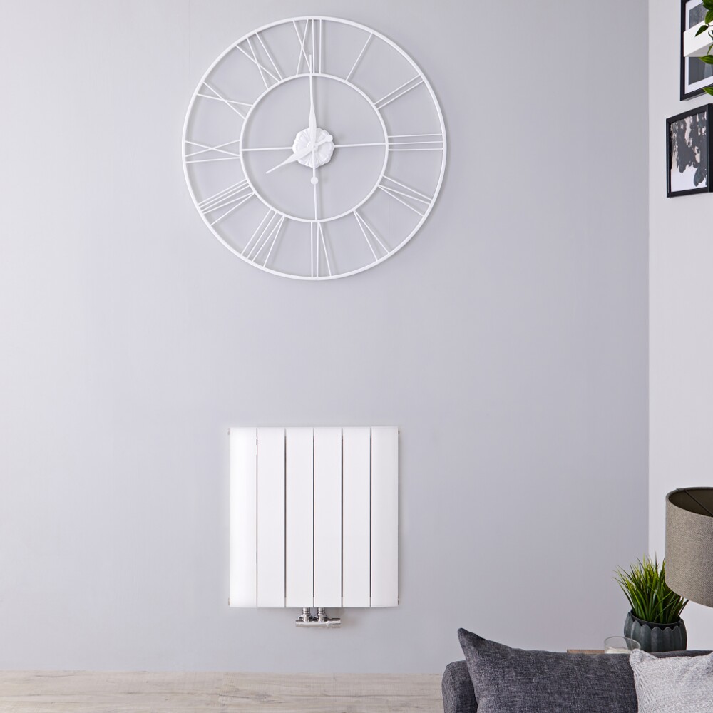 Radiador de Diseño Horizontal Con Conexión Central - Aluminio - Blanco - 600mm x 565mm x 46mm - 768 Vatios - Aurora