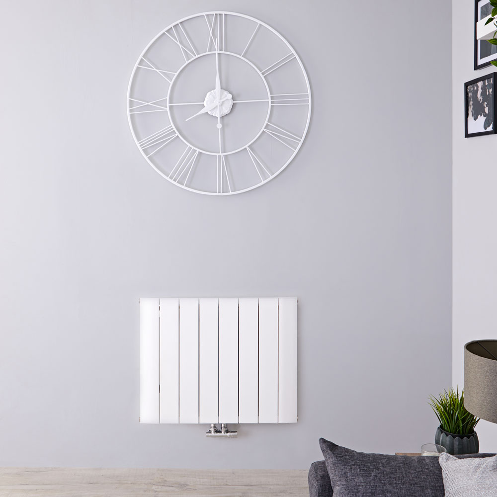 Radiador de Diseño Horizontal Con Conexión Central - Aluminio - Blanco - 600mm x 755mm x 46mm - 1024 Vatios - Aurora