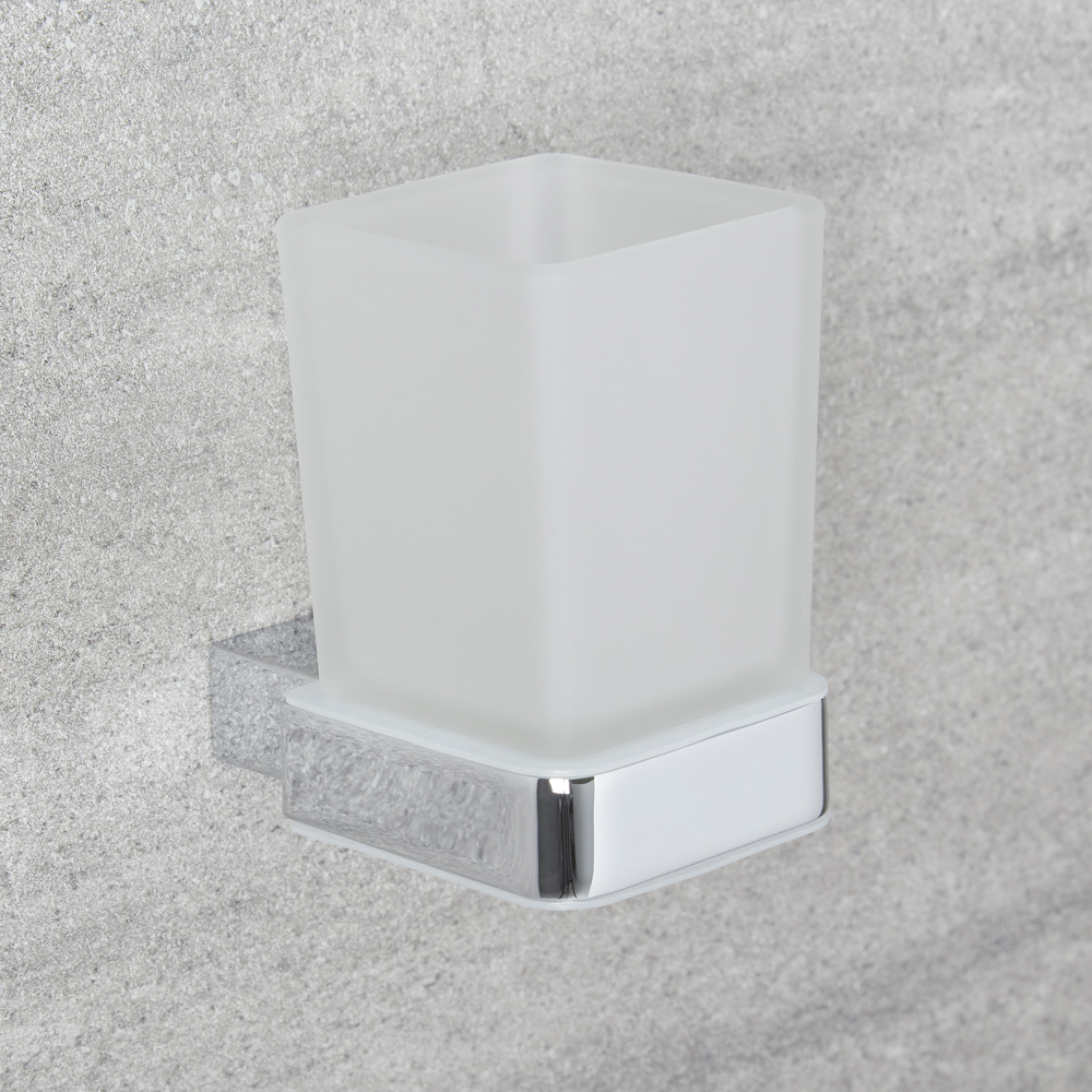 Vaso Porta Cepillo de Dientes en Vidrio Transparente y Soporte Porta Vaso Mural