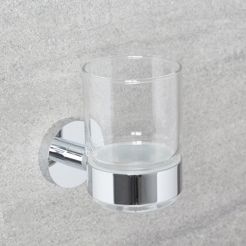Vaso Porta Cepillo de Dientes en Vidrio Transparente con Soporte Mural