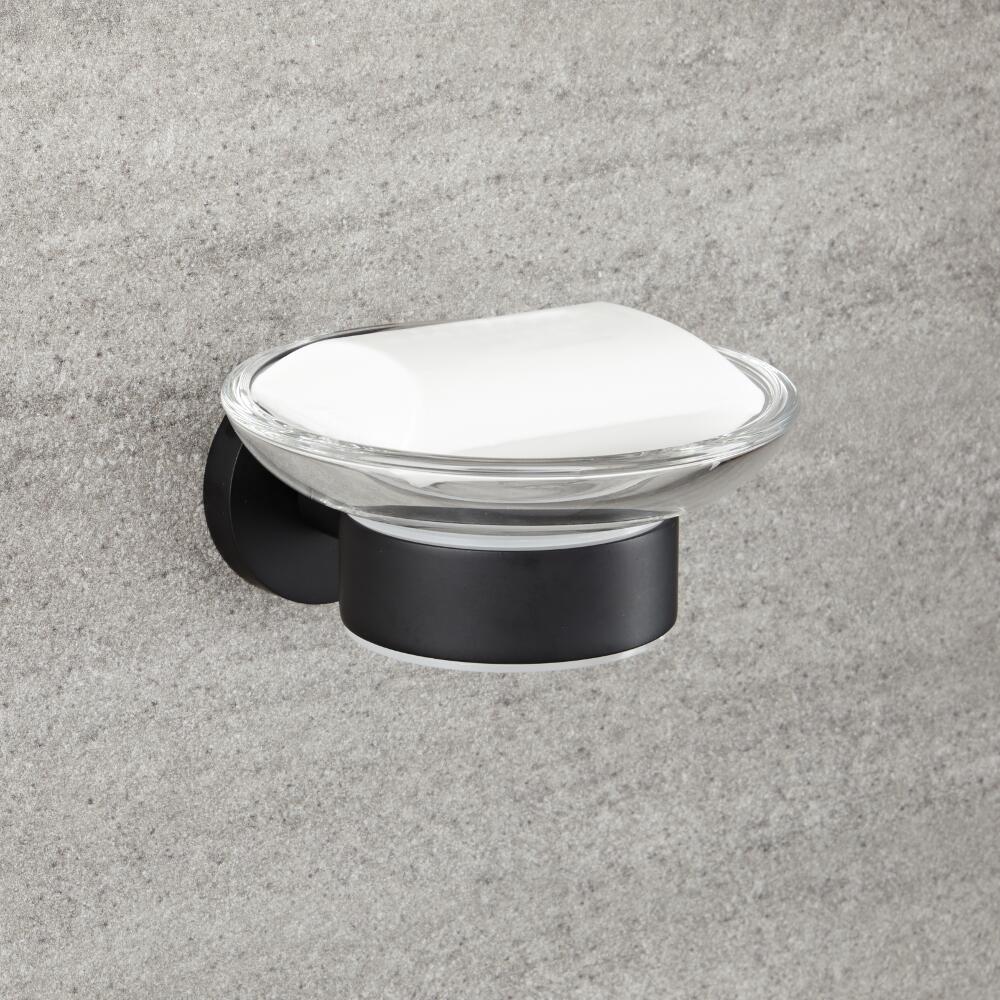 Jabonera con Soporte Mural de Color Negro con Acabado Opaco - Nox
