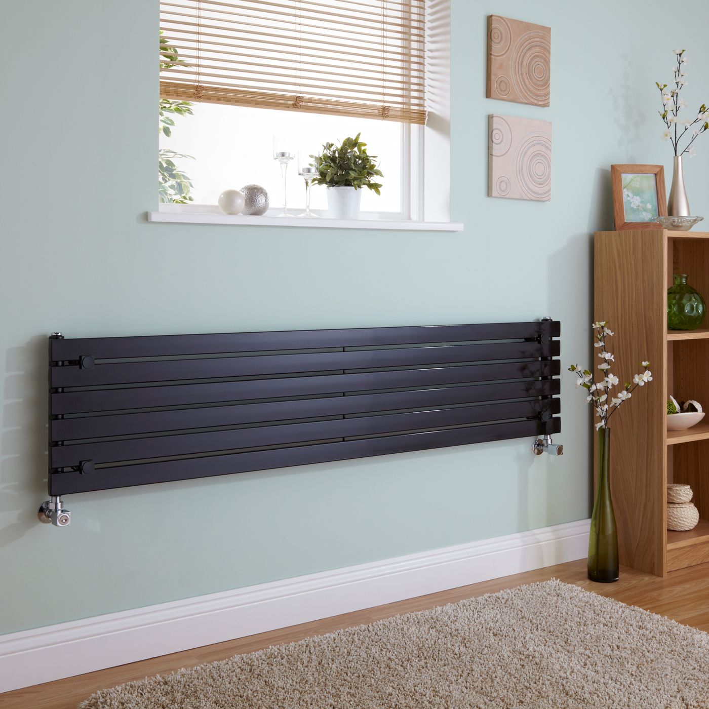 Radiador de Diseño Horizontal - Negro Lúcido - 354mm x 1600mm x 54mm - 773 Vatios - Sloane