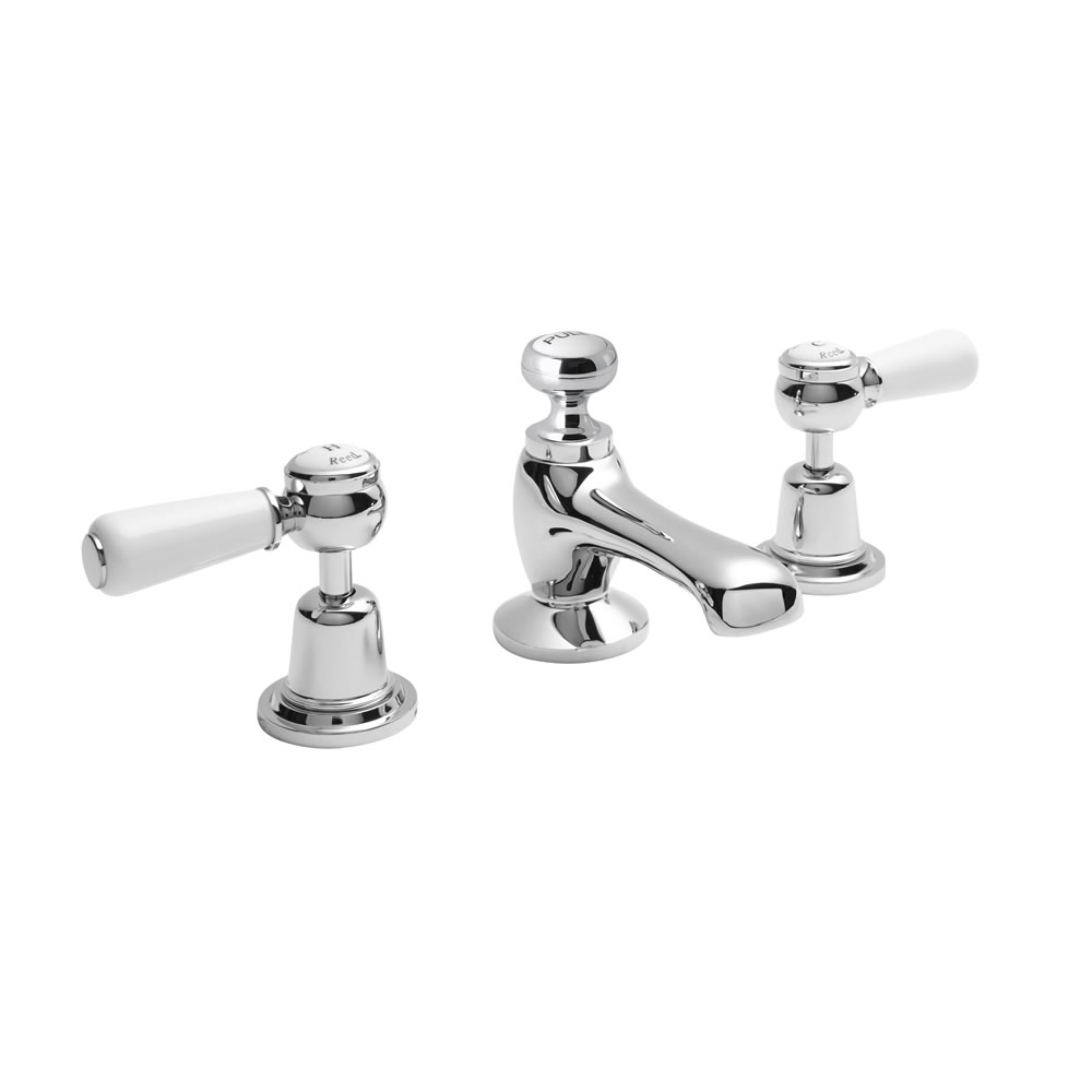 Batería de Lavabo de 3 Agujeros con Palancas de Cerámica Blanca - Topaz