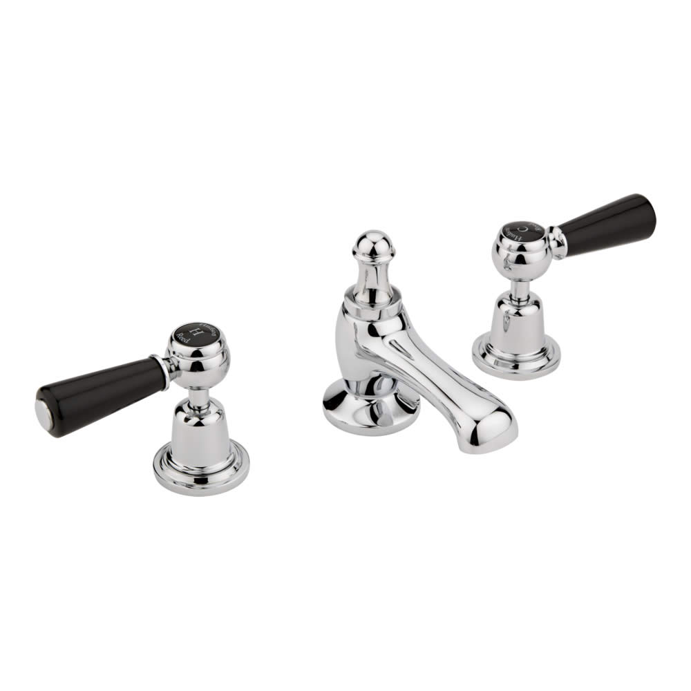 Batería de Lavabo de 3 Agujeros con Palancas de Cerámica de Color Negro - Topaz