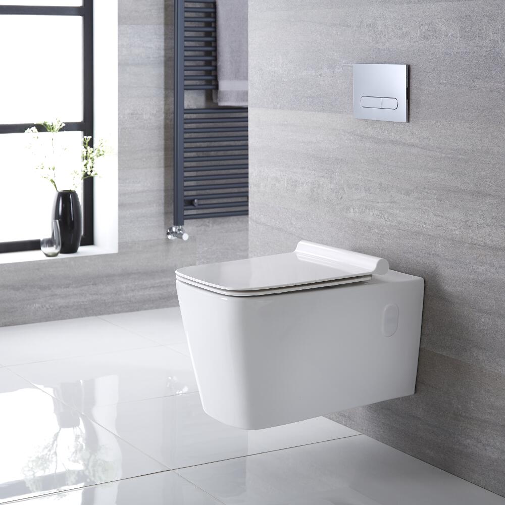 Inodoro WC Cuadrado Moderno Suspendido 360x345x570mm con Tapa de WC Soft Close - Sandford