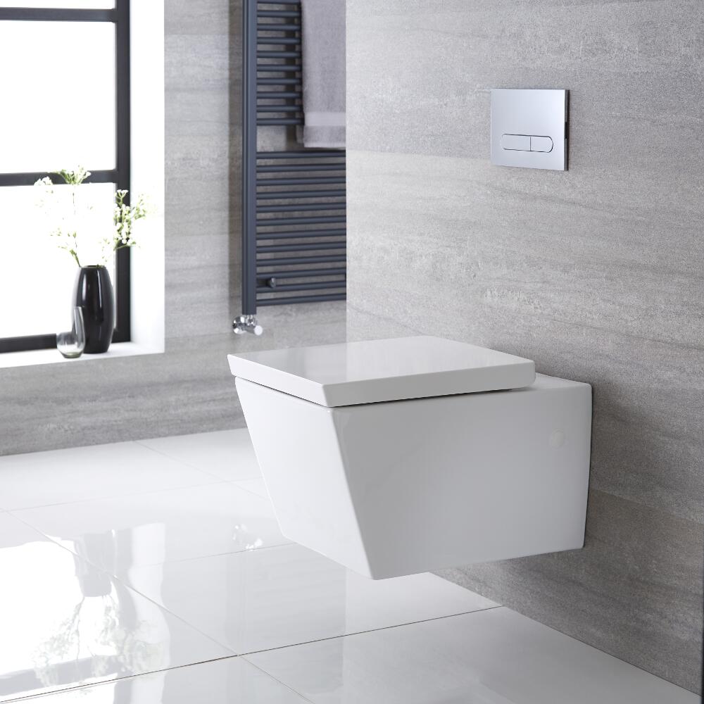 Inodoro WC Cuadrado Moderno Suspendido 350x360x555mm con Tapa de WC Soft Close - Halwell