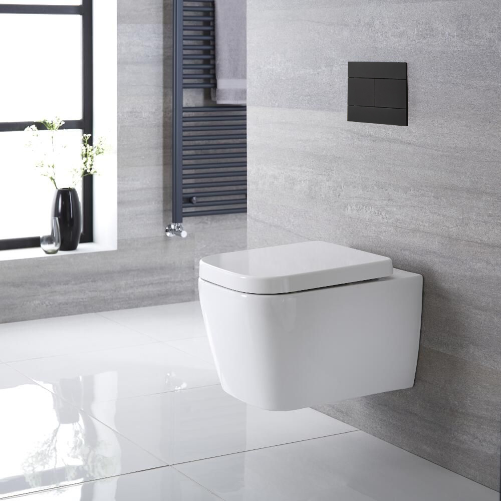 Inodoro WC Cuadrado Moderno Suspendido 545x350x500mm Tapa de WC Soft Close - Milton