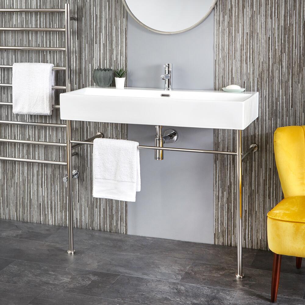 Lavabo Consola de 1000mm con Estructura Inferior Cromada - Halwell