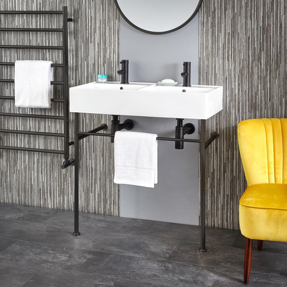 Lavabo Consola Doble de 820mm con Estructura Inferior Negra - Halwell