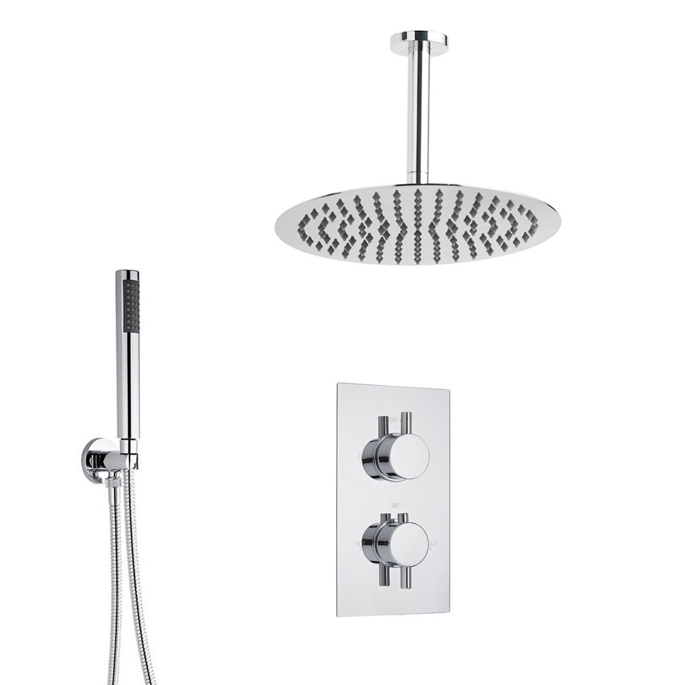 Conjunto de Ducha, Ducha de Mano, Alcachofa Redonda y Llave termostática