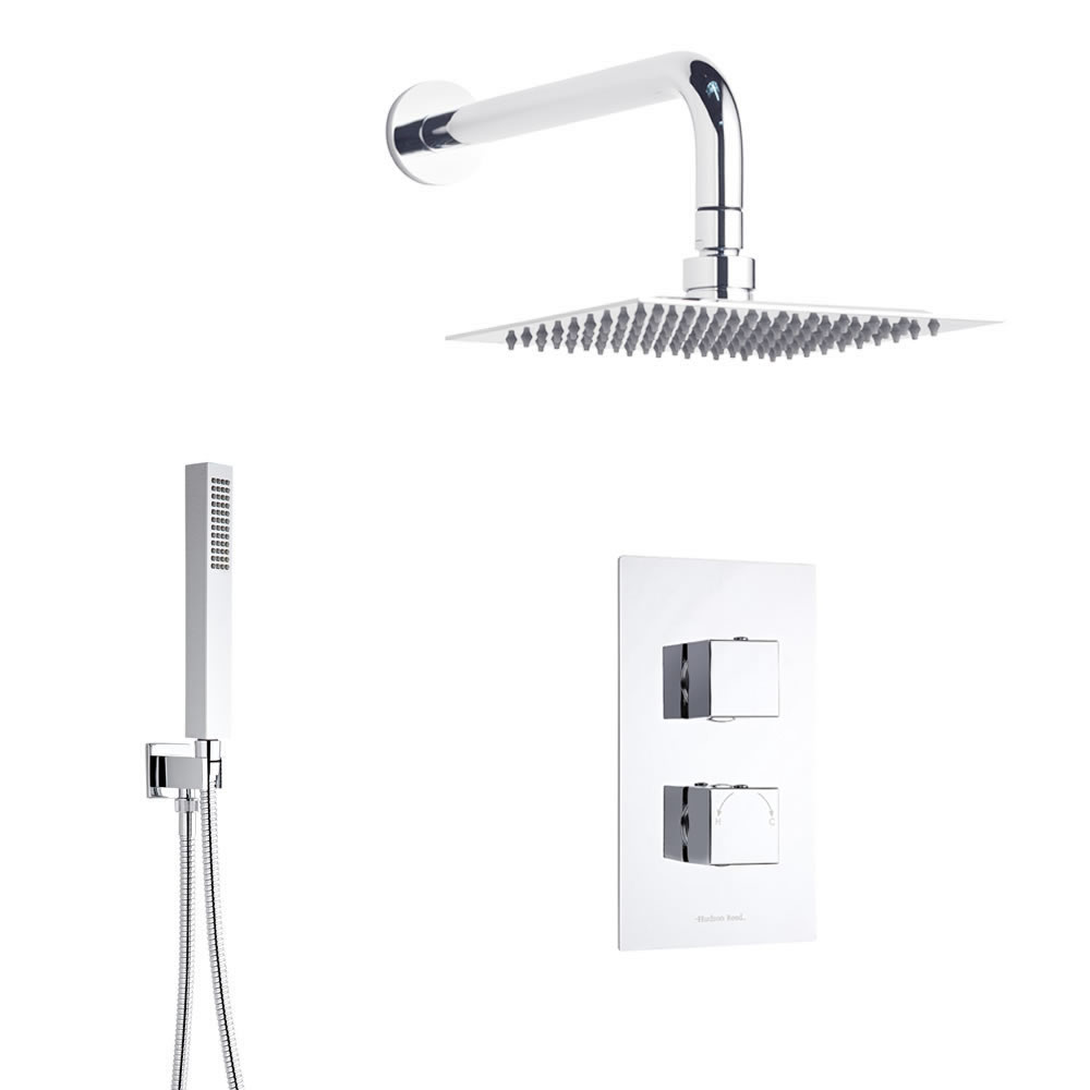 Conjunto de Ducha con Llave Termostática, Alcachofa de Ducha Orientable, Brazo de Ducha y Ducha de Mano