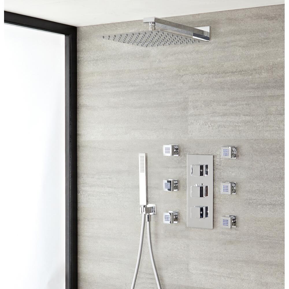 Sistema de Ducha con Llave Termostática Mezcladora Triple con Desviador y Alcachofa