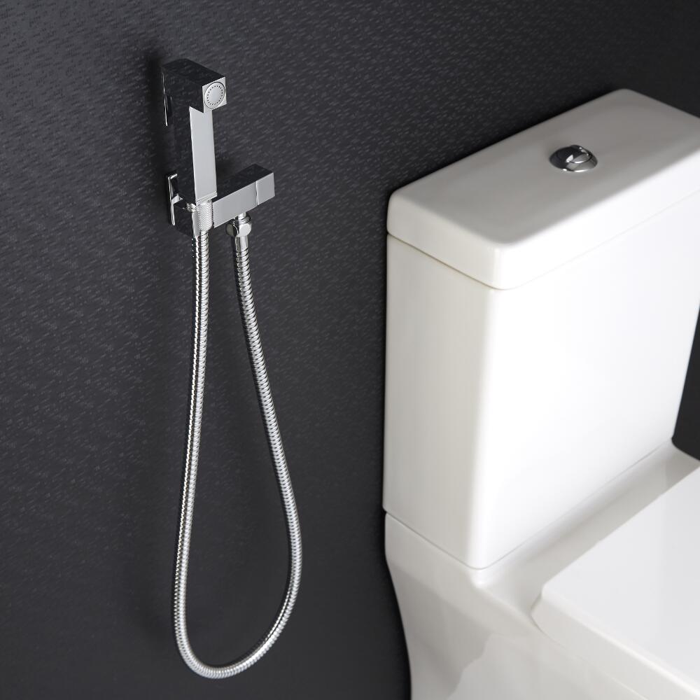 Kit de Ducha Higiénica Mural para WC de 1 Salida con Telefonillo de Ducha, Soporte Mural y Flexo