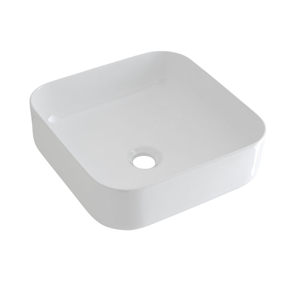 Lavabo Sobre Encimera Cuadrado de Cerámica 365x365mm con Grifo Mezclador de Lavabo Monoforo - Milton