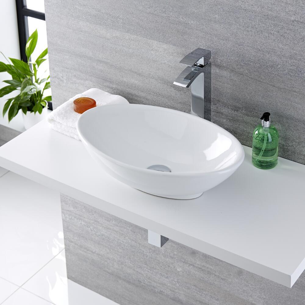 Lavabo Sobre Encimera Oval de Cerámica 520x320mm con Grifo Mezclador de Lavabo Monoforo - Kenton