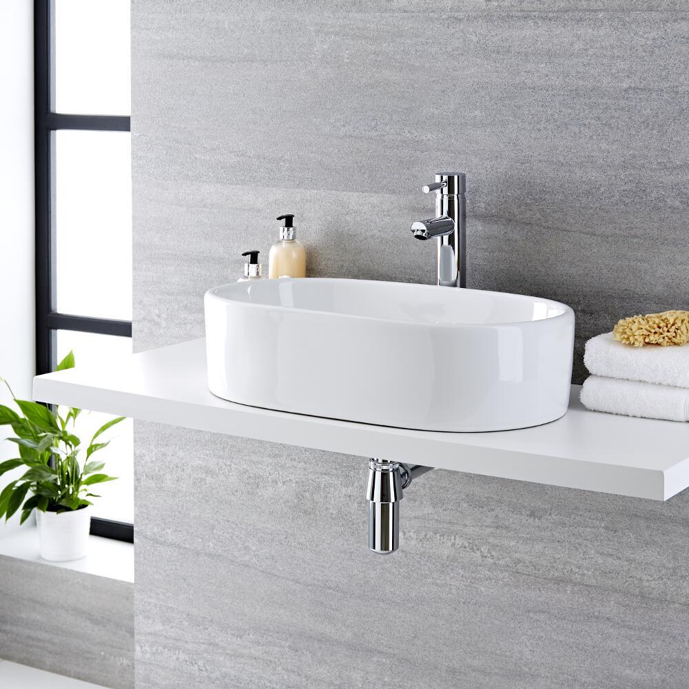 Lavabo Sobre Encimera Oval de Cerámica 560x355mm - Otterton
