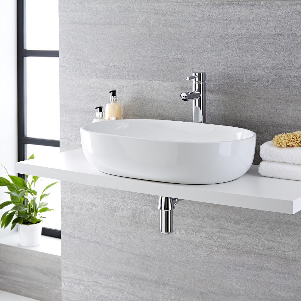 Lavabo Sobre Encimera Oval de Cerámica 590x410mm con Grifo Mezclador Alto para Lavabo - Otterton