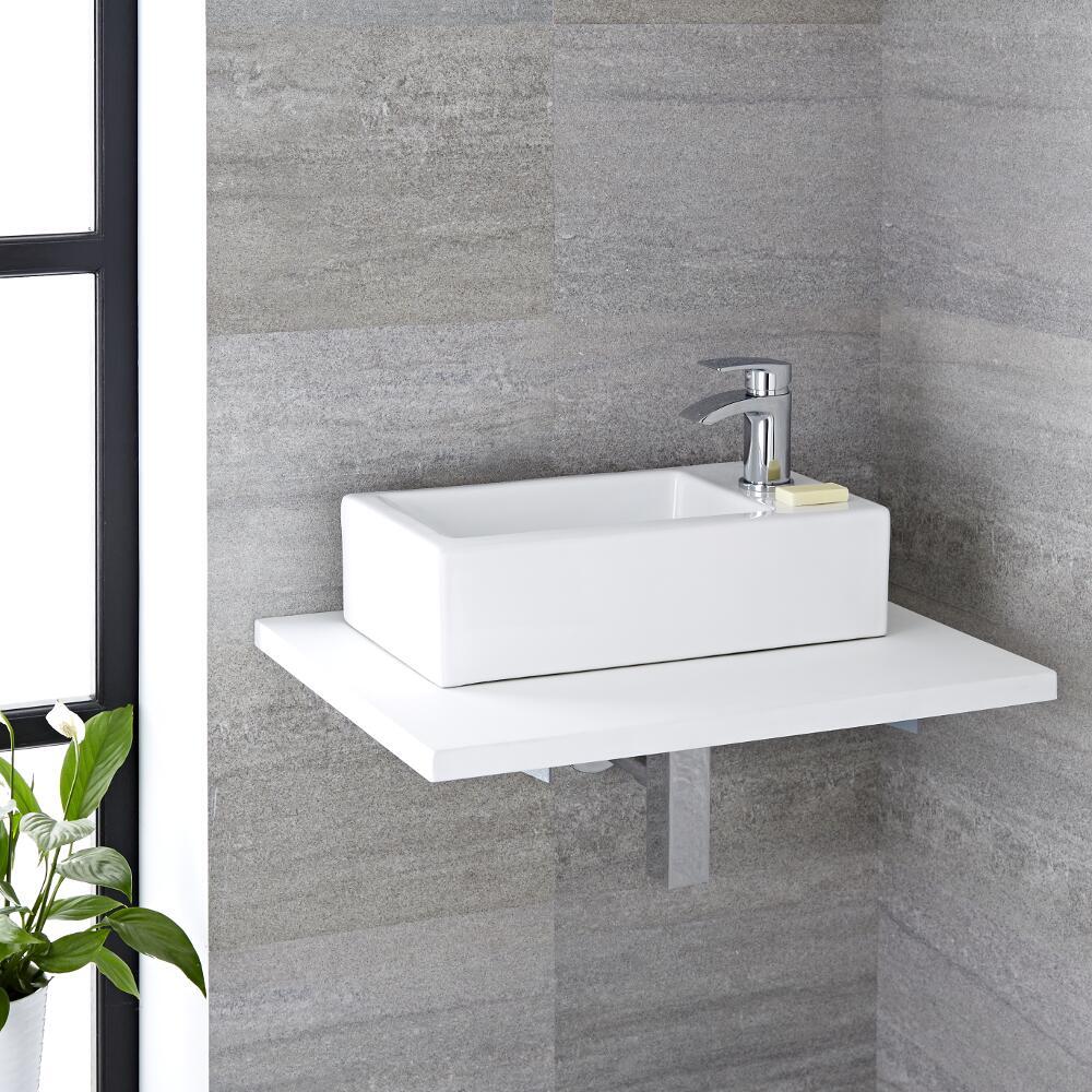 Lavabo Suspendido Sobre Encimera Rectangular de Cerámica 820x420mm con Grifo - Sandford