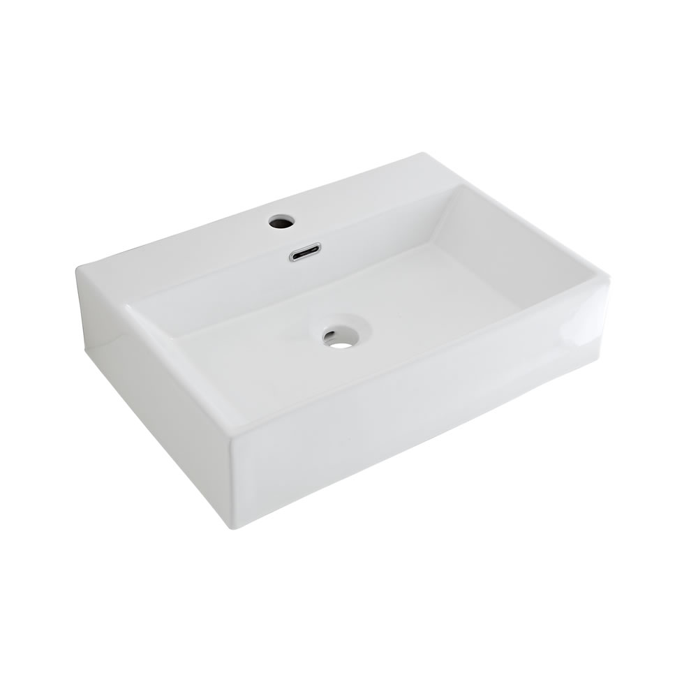Lavabo Sobre Encimera Rectangular de Cerámica 600x420mm con Mini Mezclador de Lavabo - Sandford
