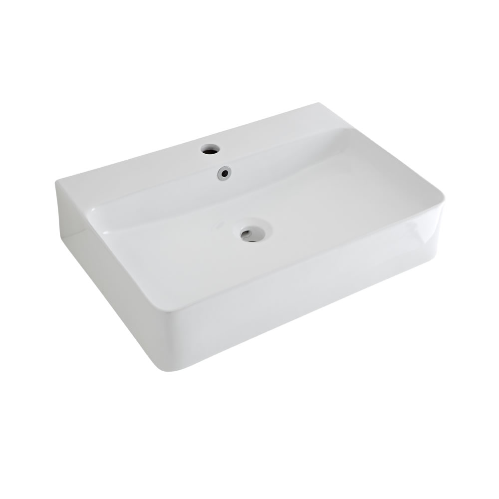 Lavabo Sobre Encimera Suspendido Rectangular de Cerámica 600x310mm con Grifo Mezclador de Lavabo Monoforo - Exton