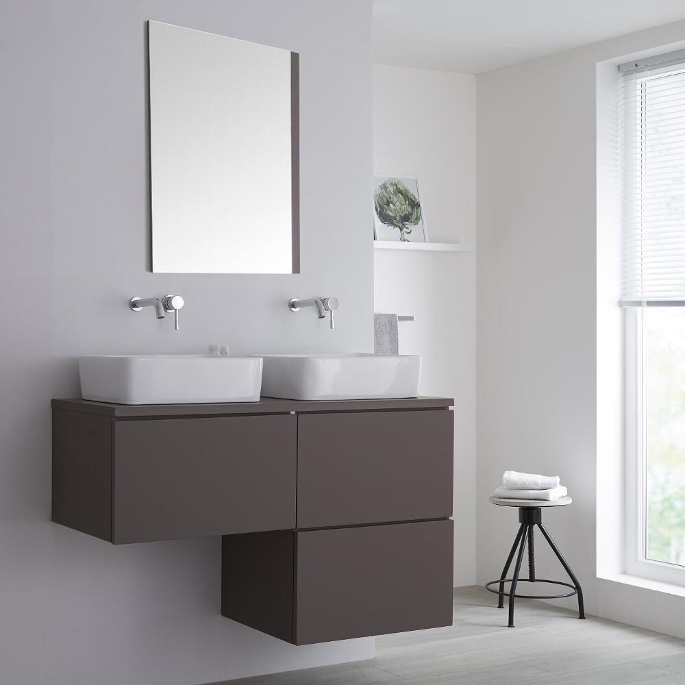Mueble Base Mural para Lavabo de Sobre Encimera de Color Gris Opaco en Forma de L de 1200mm con Opción LED - Newington