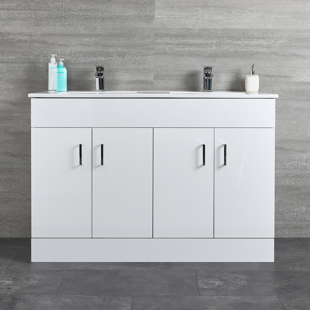 Mueble de Lavabo Blanco de Suelo de 1210mm Completo con Lavabo Doble – Geo