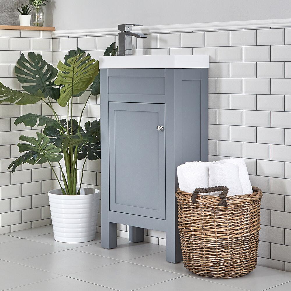 Mueble de Lavabo Compacto Tradicional de 440mm Color Gris Claro con Lavabo Integrado - Warwick