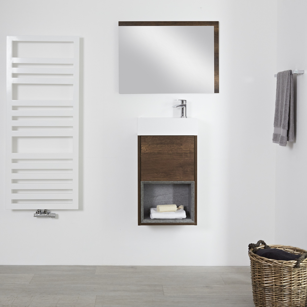 Mueble de Lavabo con Diseño Abierto de Color Roble Oscuro Completo con Lavabo - Hoxton