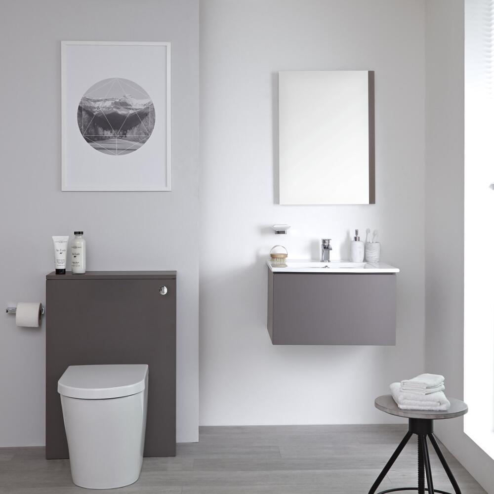Mueble de Baño de 600mm Color Gris Opaco con Inodoro y Placa de Accionamiento - Newington