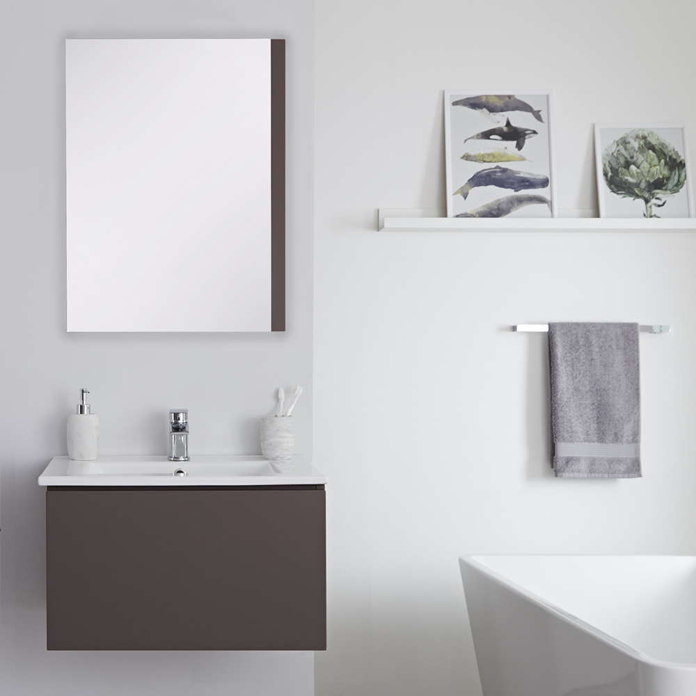 Mueble de Lavabo Mural Moderno de 600mm Color Gris Opaco con Lavabo Integrado para Baño Disponible con Opción LED - Newington