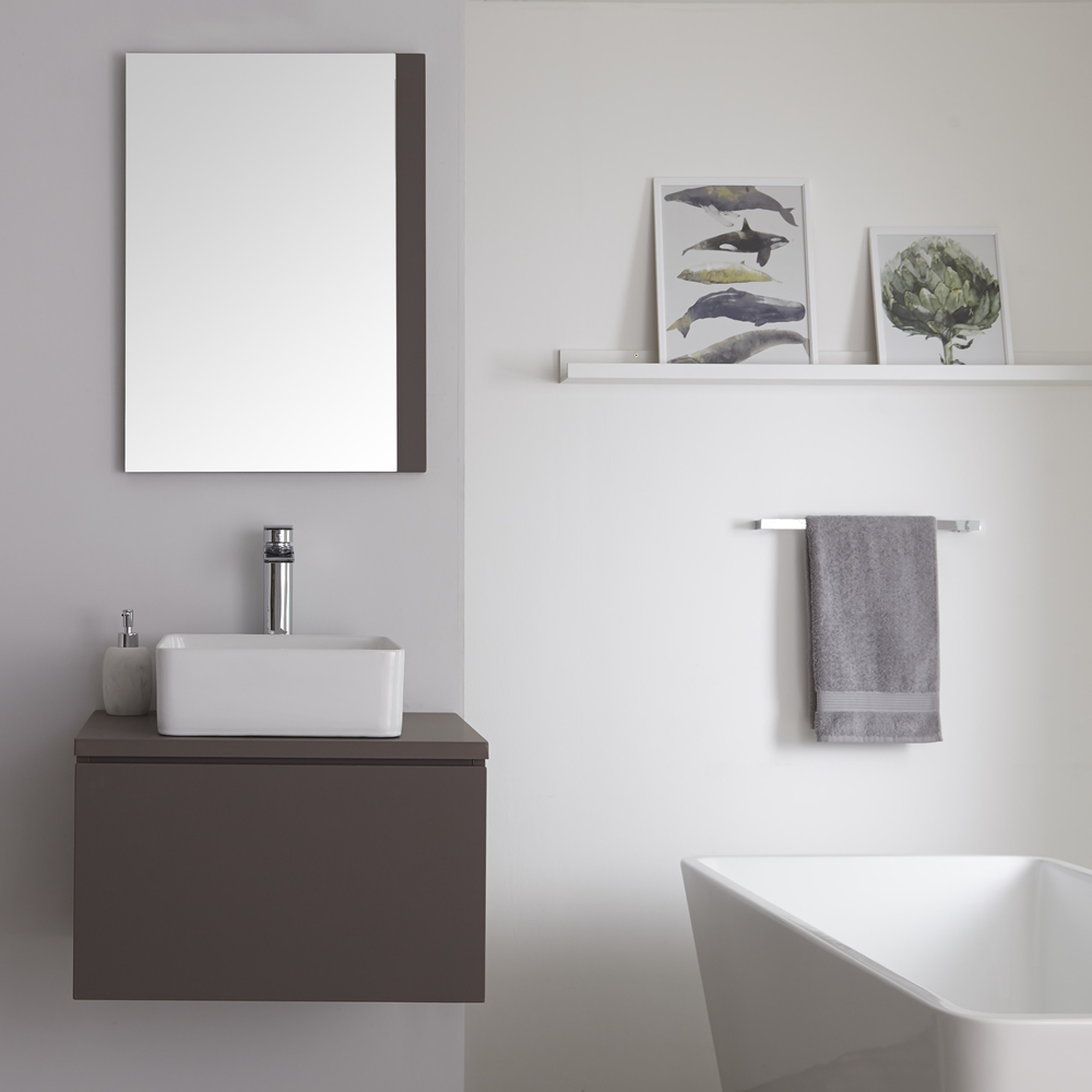Mueble de Lavabo Moderno de 600mm de Color Gris Opaco con Lavabo de Sobre Encimera para Baño Disponible con Opción LED - Newington