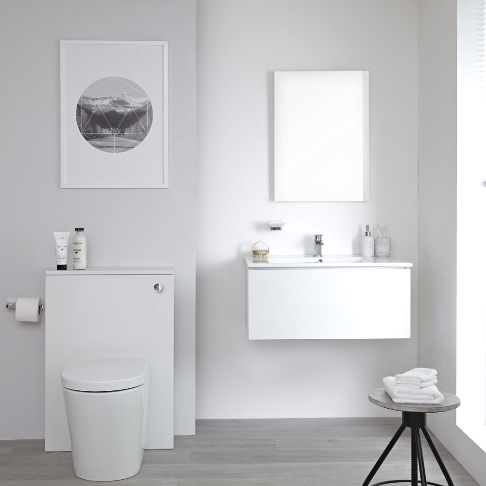 Mueble de Baño de 800mm Color Blanco Opaco con Inodoro y Lavabo Disponible con Opción LED - Newington