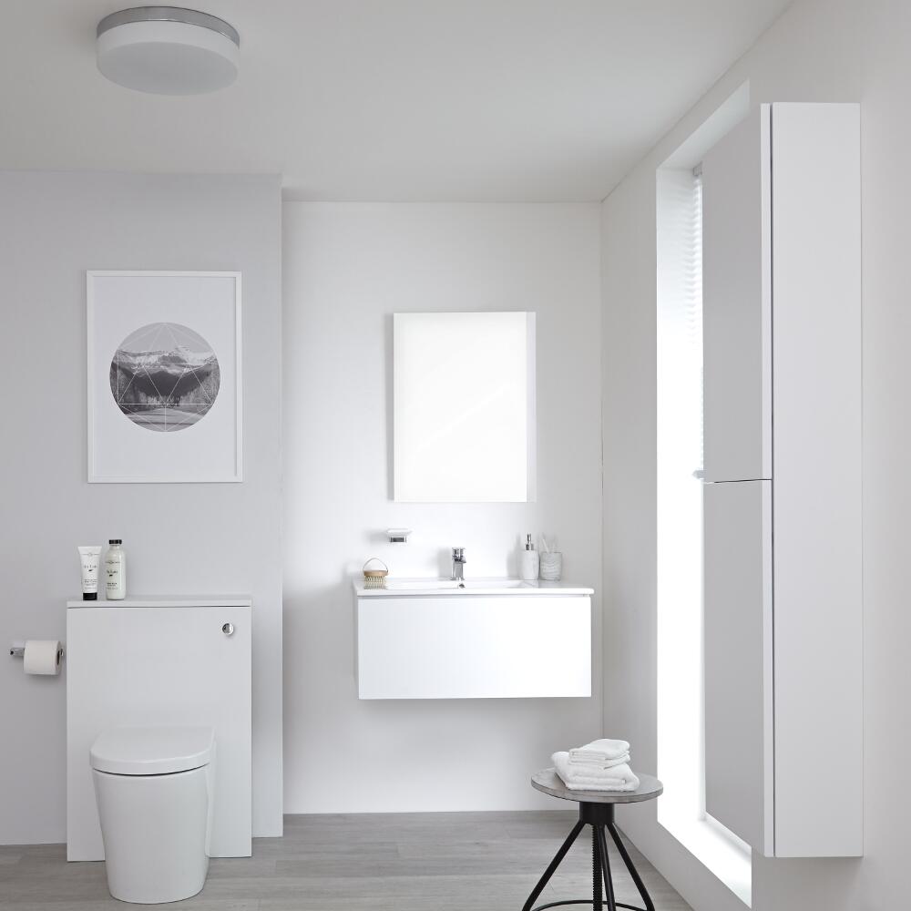 Mueble de Baño de 800mm Color Blanco Opaco Completo con Cisterna, Inodoro con Lavabo, Armario de Pared y Espejo Disponible con Opción LED - Newington