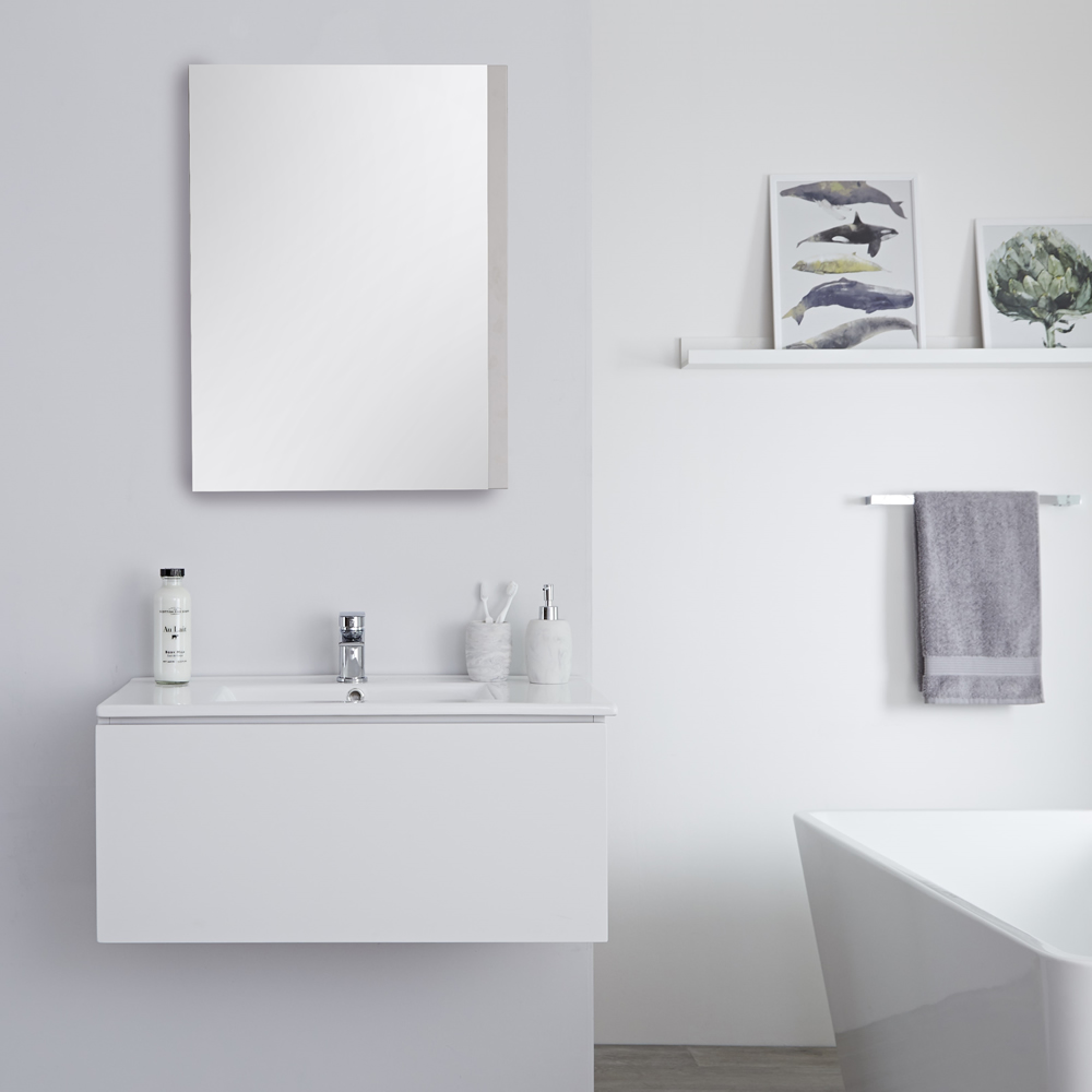 Mueble de Lavabo Mural Moderno de 800mm Color Blanco Opaco con Lavabo Integrado para Baño Disponible con Opción LED - Newington