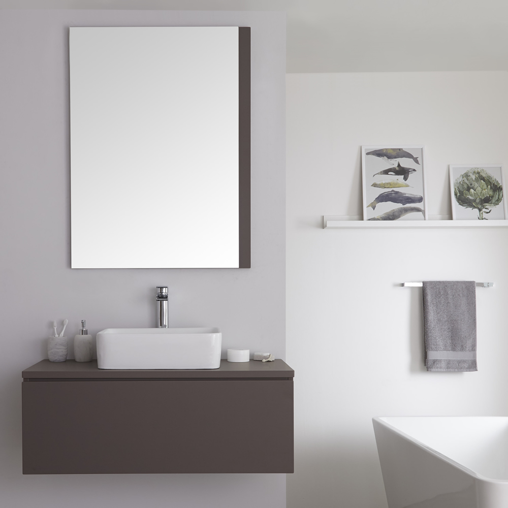 Mueble de Lavabo Mural de 1000mm de Color Gris Opaco con Lavabo de Sobre Encimera Cuadrado para Baño Disponible con Opción LED - Newington
