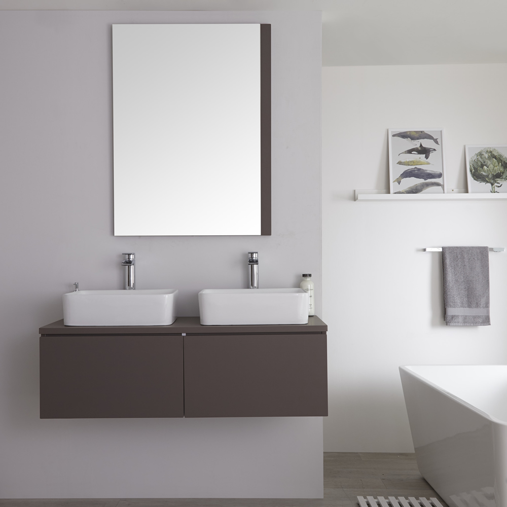 Mueble de Lavabo Mural Moderno de 1200mm Color Gris Opaco con Lavabo de Sobre Encimera Cuadrado Disponible con Opción LED - Newington