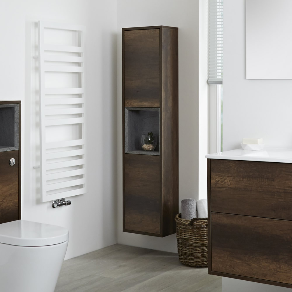 Armario de Pared para Cuarto de Baño de 1500mm Color Roble Oscuro con Diseño Abierto - Hoxton