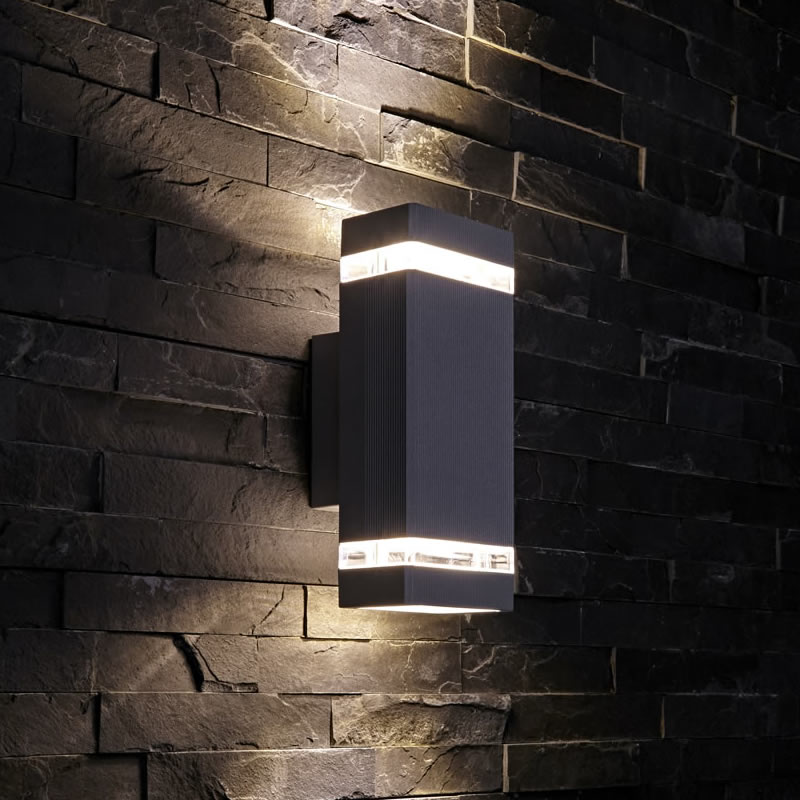 Biard Apliqué de Pared Exterior Bidireccional con Luz Ascendente y Desecendente con Diseño Cúbico Negro - Architect