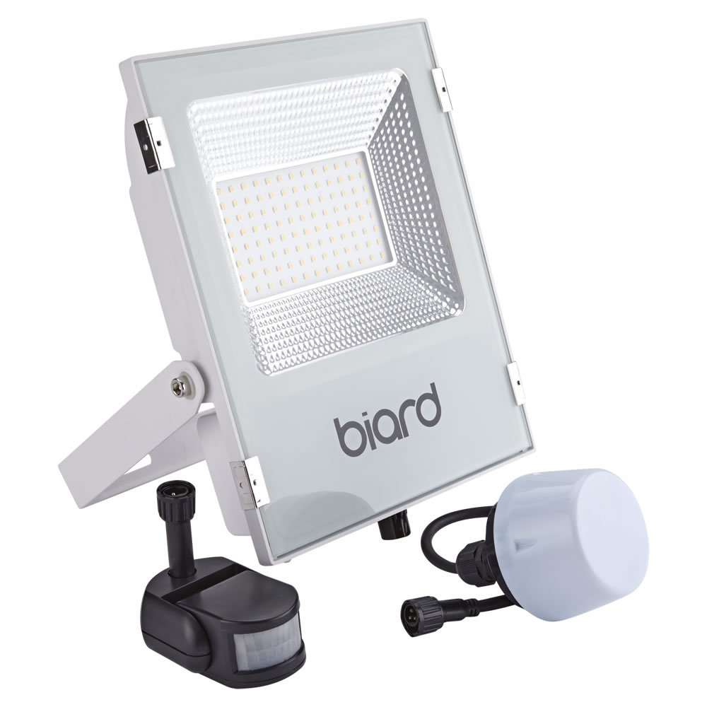 Biard Foco Proyector Plano Blanco 50W con Opción entre Sensor PIR o Sensor Crepuscular
