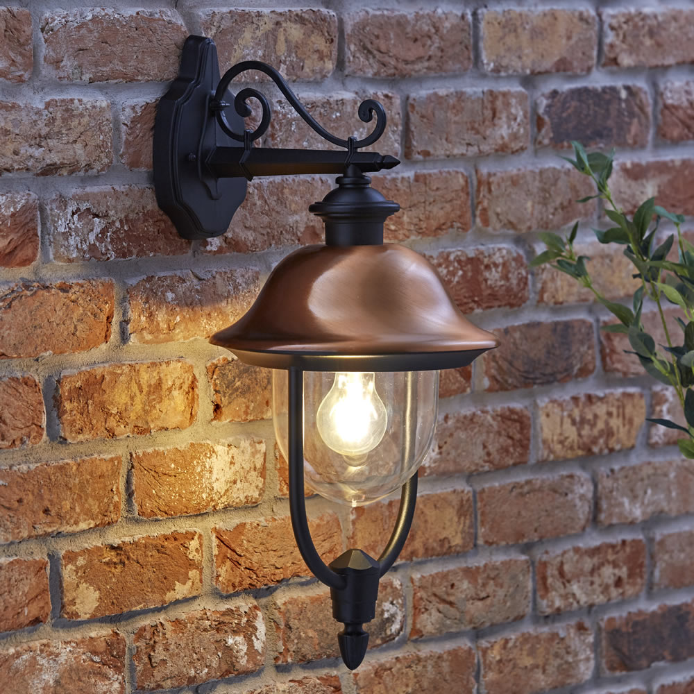 Biard Farol Apliqué Exterior Descendiente Color Negro Mate y Cobre y Bombilla E27 - Verona